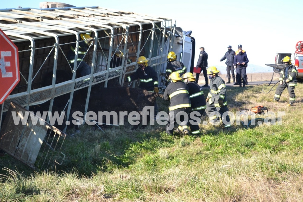 VOLCÓ UN CAMIÓN CON HACIENDA EN LA 33