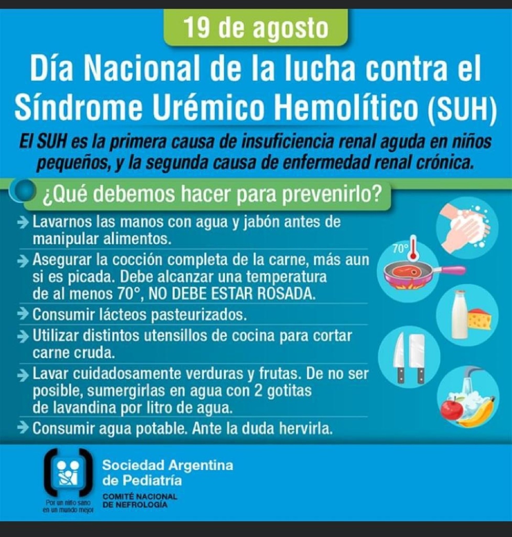 Hoy 19 de Agosto es el Día Nacional de la lucha contra el Síndrome Urémico Hemolítico (SUH)