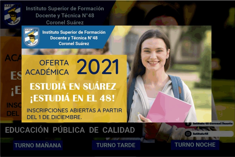 OFERTA ACADEMICA 2021 EN EL INSTITUTO 48 DE CORONEL SUAREZ