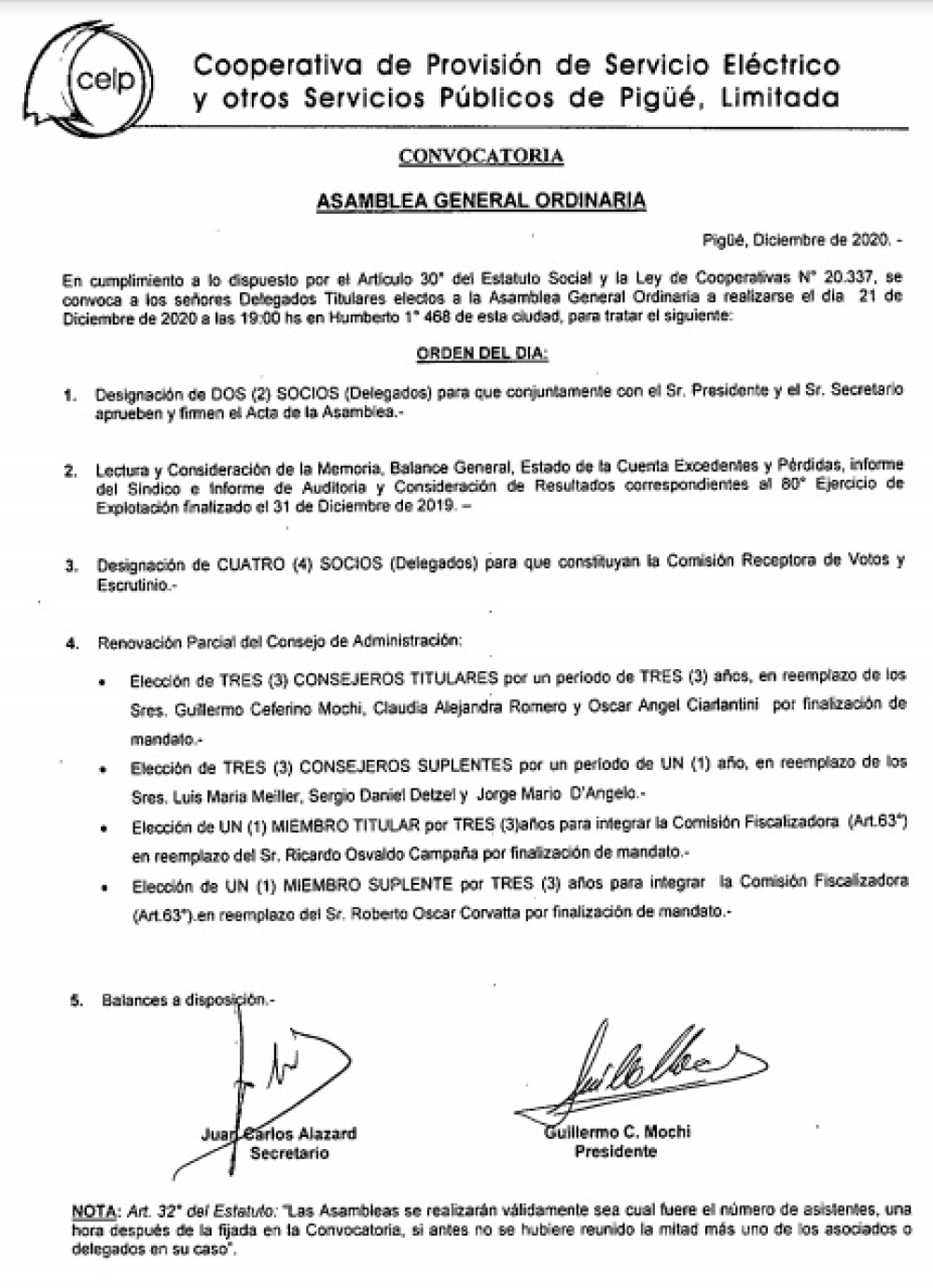 COOPERATIVA DE PROVISIÓN DE SERVICIO ELÉCTRICO Y OTROS SERVICIOS PÚBLICOS DE PIGÜÉ, LIMITADA