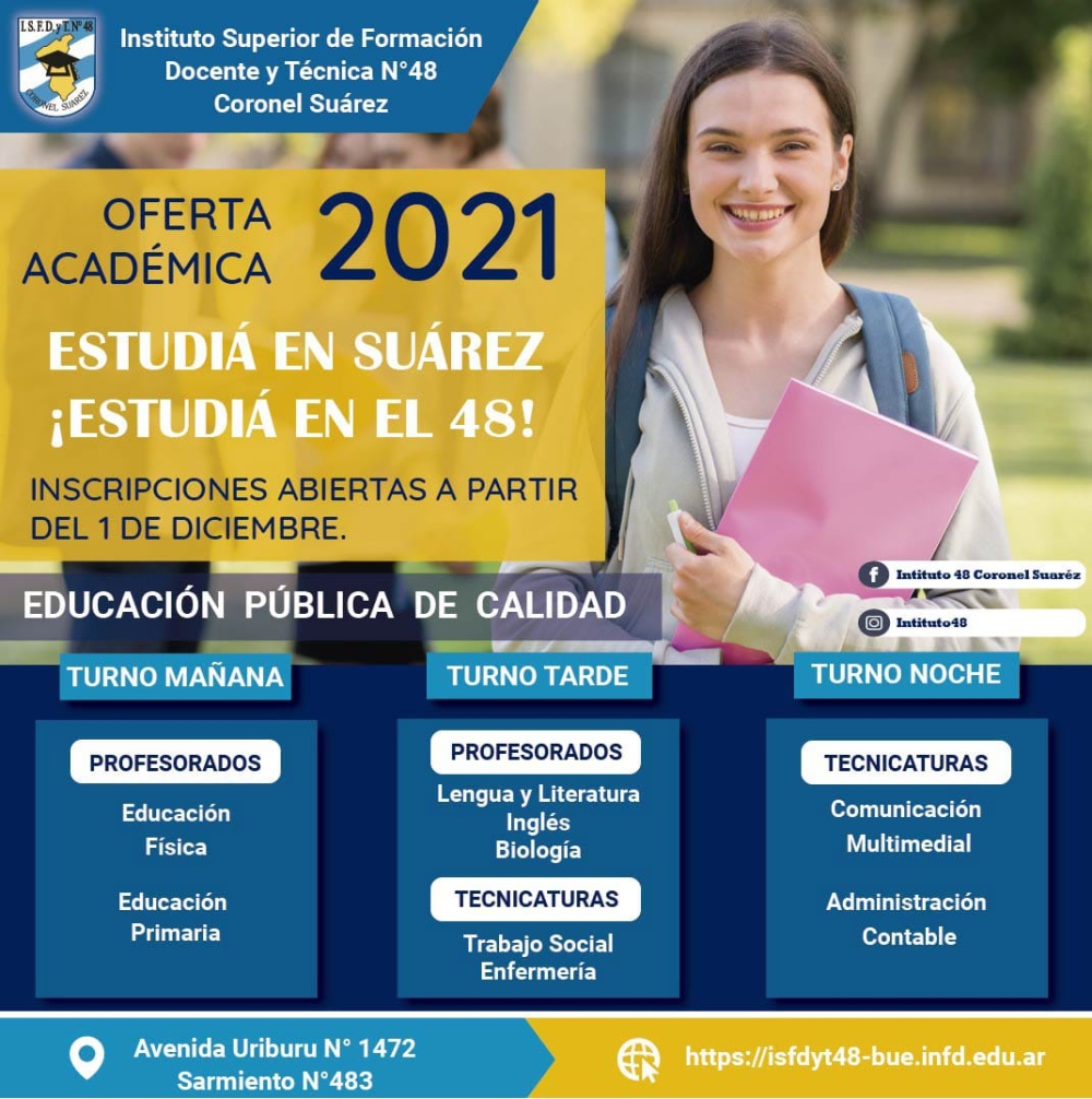 OFERTA ACADEMICA 2021 EN EL INSTITUTO 48 DE CORONEL SUAREZ