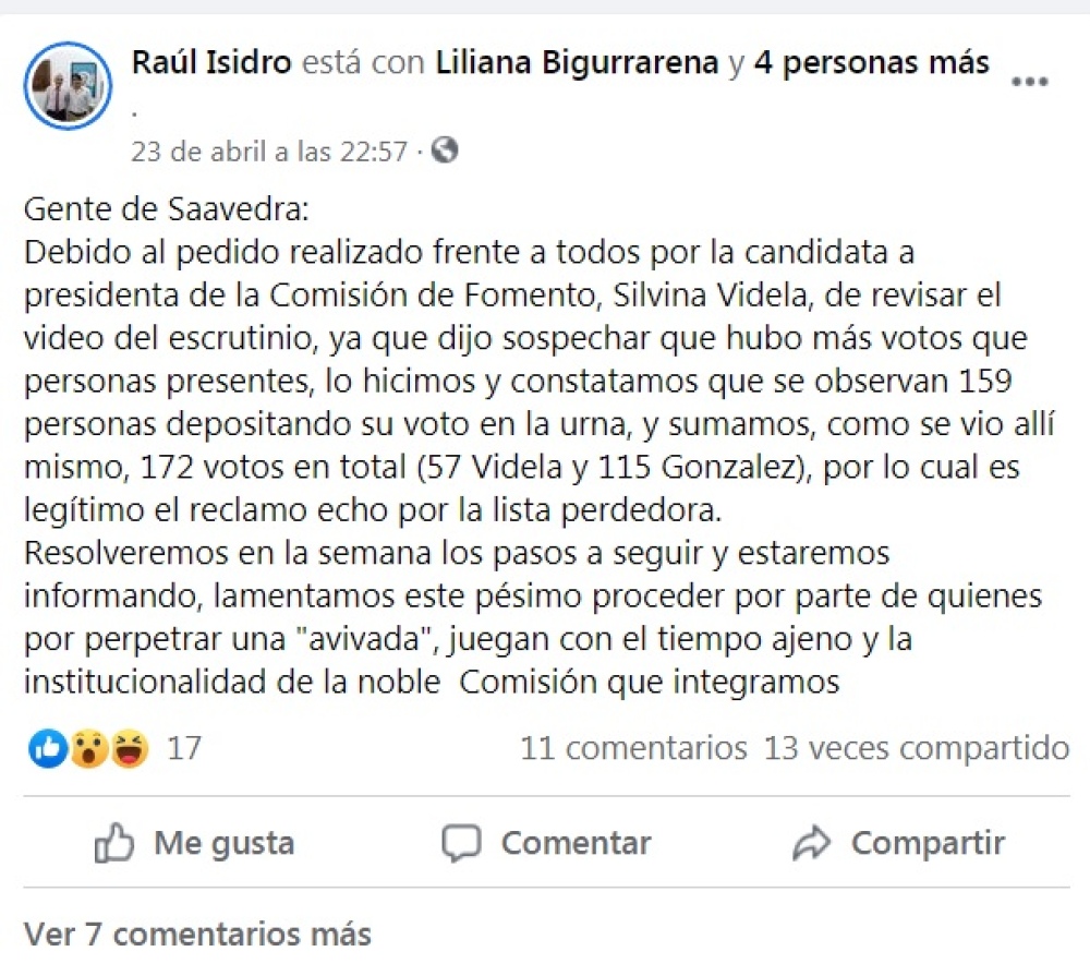 No solo a la AFA le ”fallan” los votos: más sufragios que votantes en Saavedra