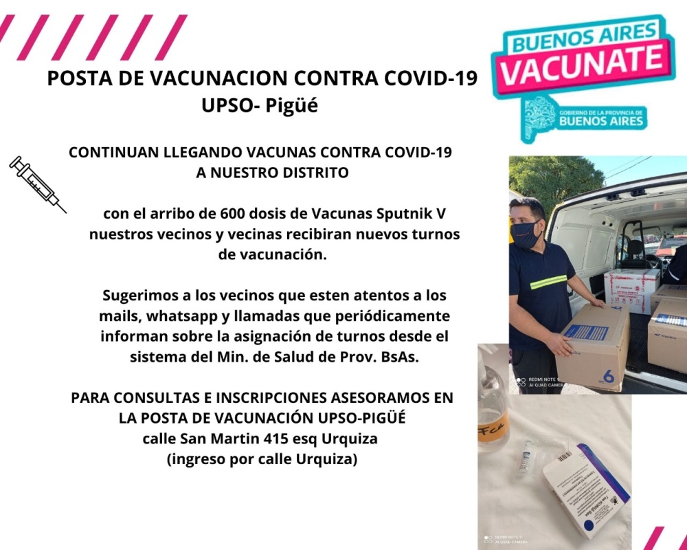 COVID: ASIGNAN TURNOS PARA 600 DOSIS DE VACUNAS EN EL DISTRITO