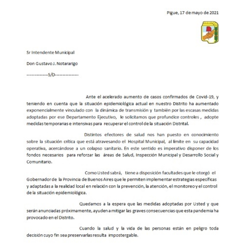 El PJ le pidió a Notararigo que recupere el control de la situación sanitaria del distrito