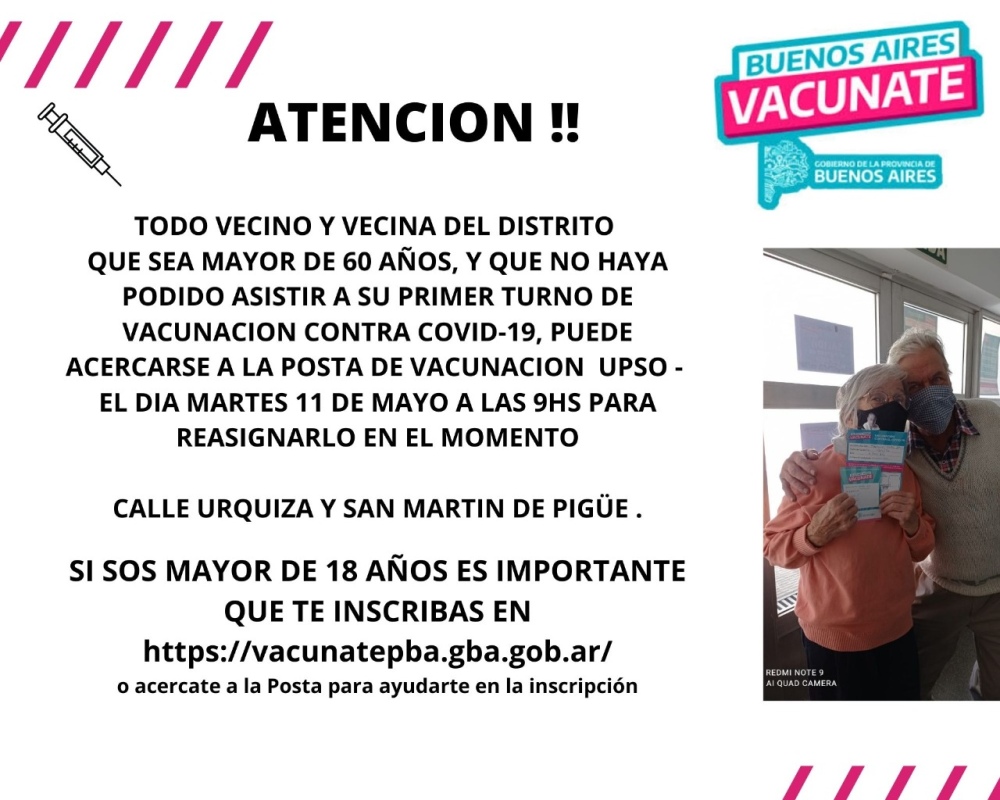 ATENCION!! REASIGNAN TURNOS PARA VACUNACIÓN COVID