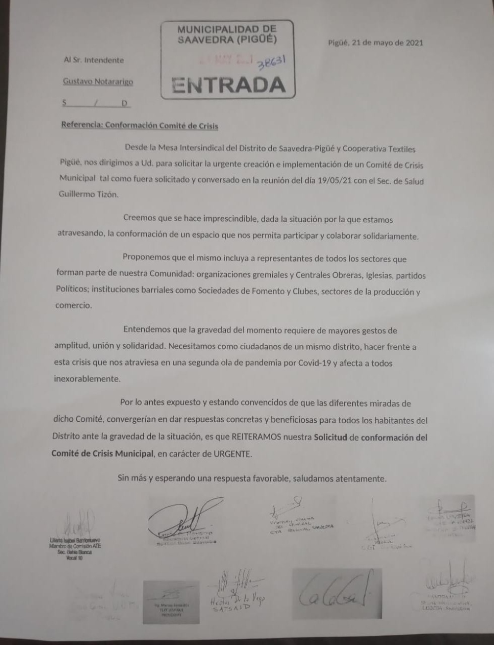 La Intersindical y Textiles le pidieron a Notararigo la creación urgente de un comité de crisis