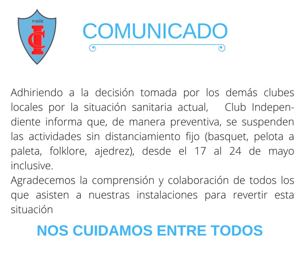 El club Independiente detiene sus actividades