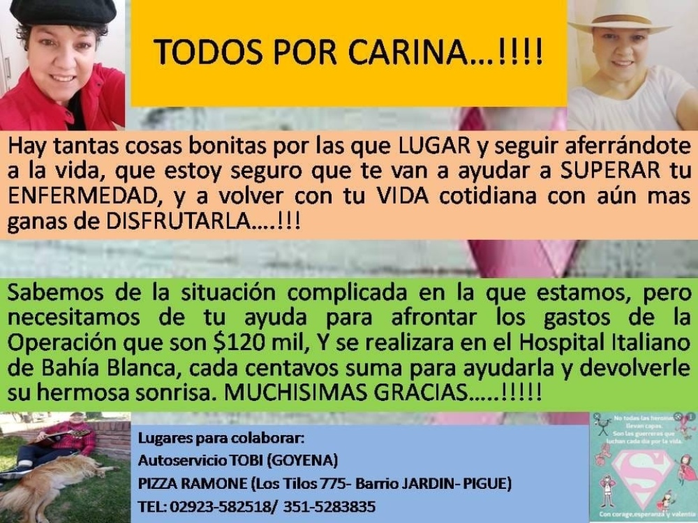 Campaña solidaria por Carina: necesita 120 mil pesos para operarse por su cáncer de mama