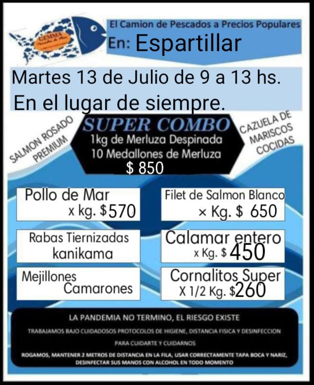 Hoy llega el camión de pescados a precios populares y mañana estará en Espartillar