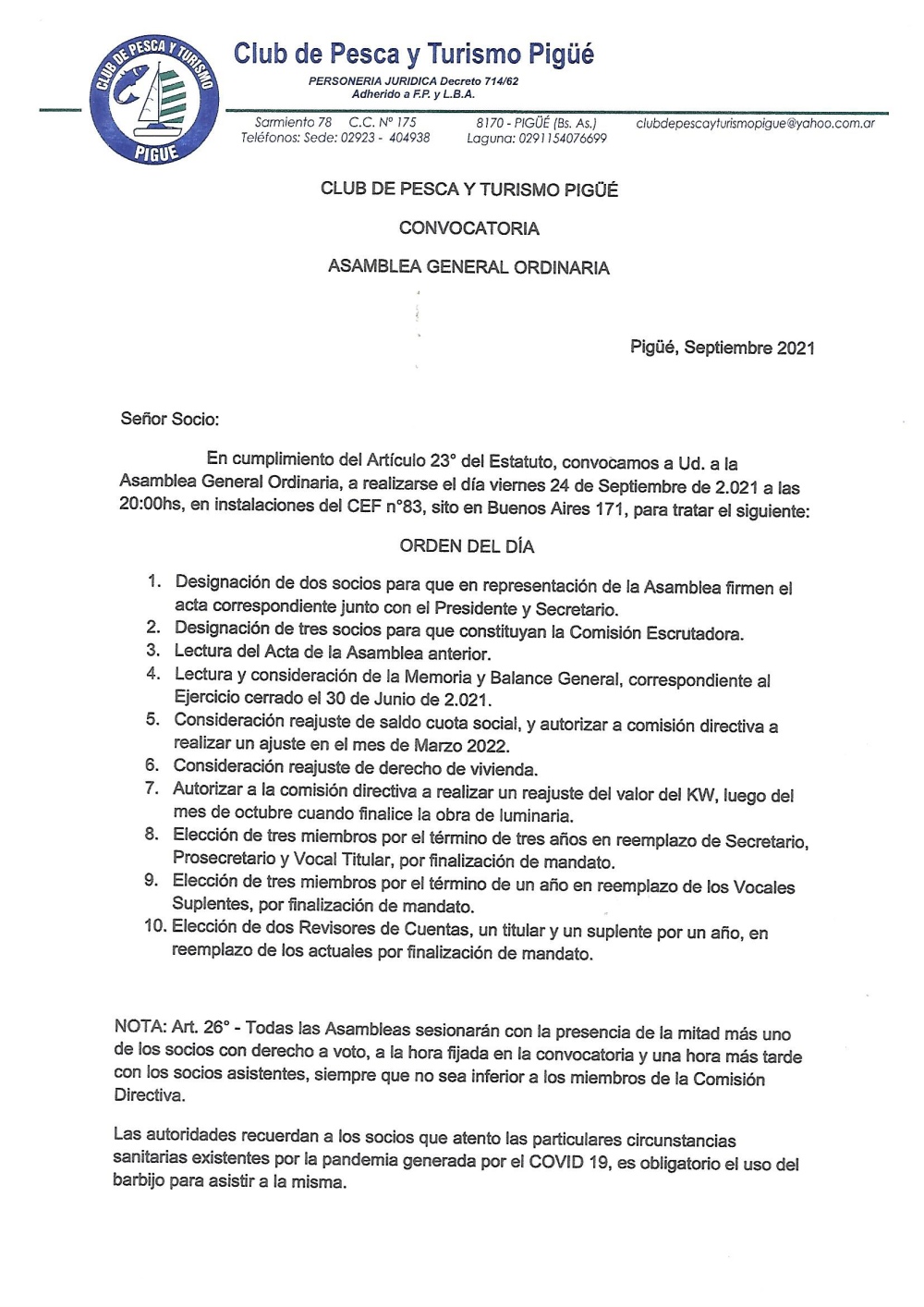CLUB DE PESCA Y TURISMO PIGÜÉ