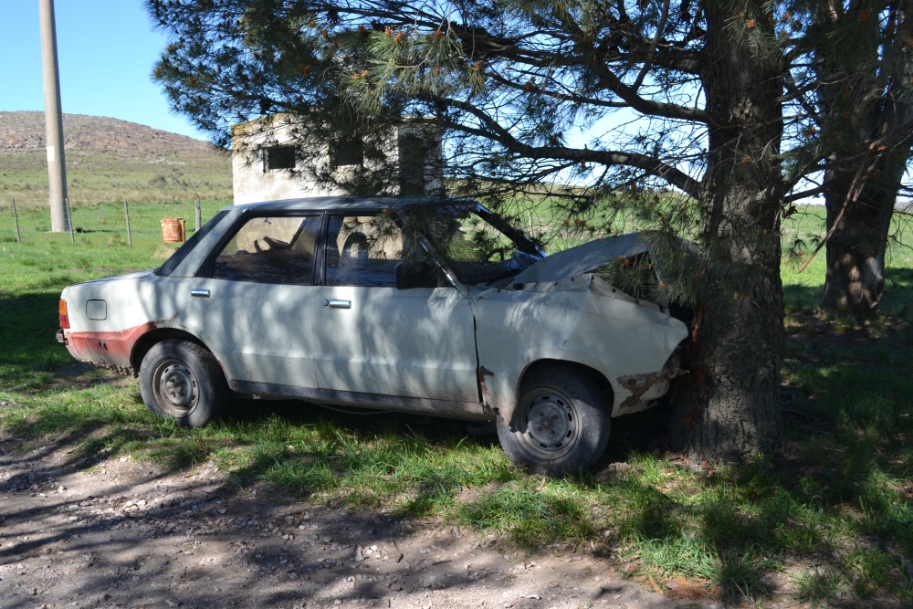 UN AUTO SE INCRUSTO CONTRA UN ARBOL EN LA BAJADA DEL CALVARIO