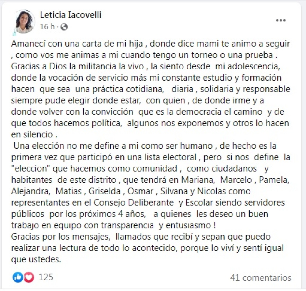 Leticia Iacovelli: ”Una elección no me define como ser humano”