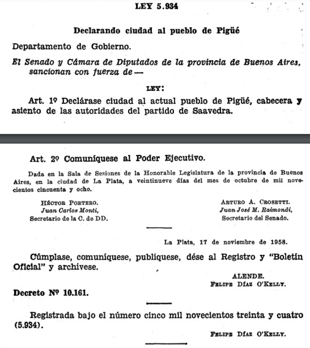 1958: Pigüé era declarado ciudad