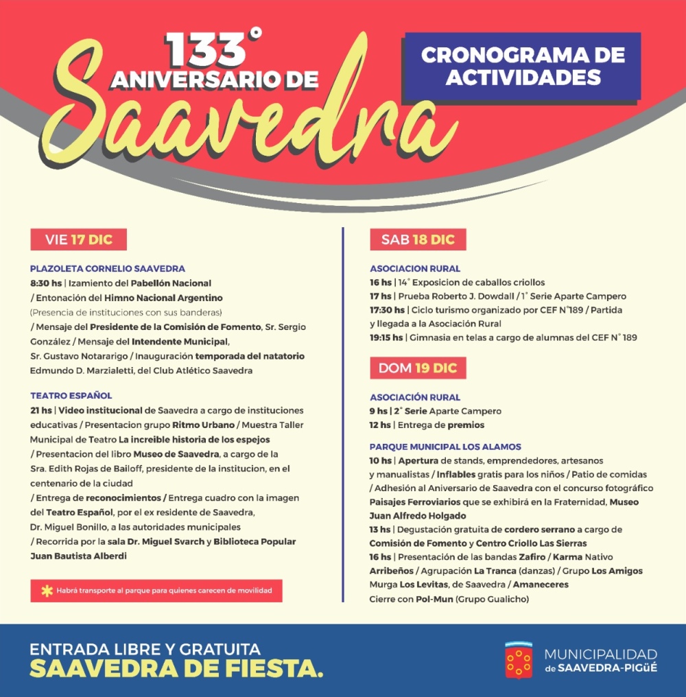Saavedra se prepara para festejar el 133º aniversario
