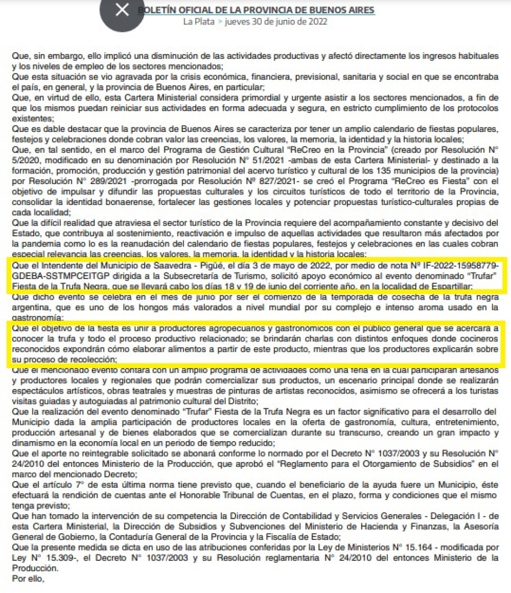 Trufar: la provincia aportó 1,750 millones de pesos