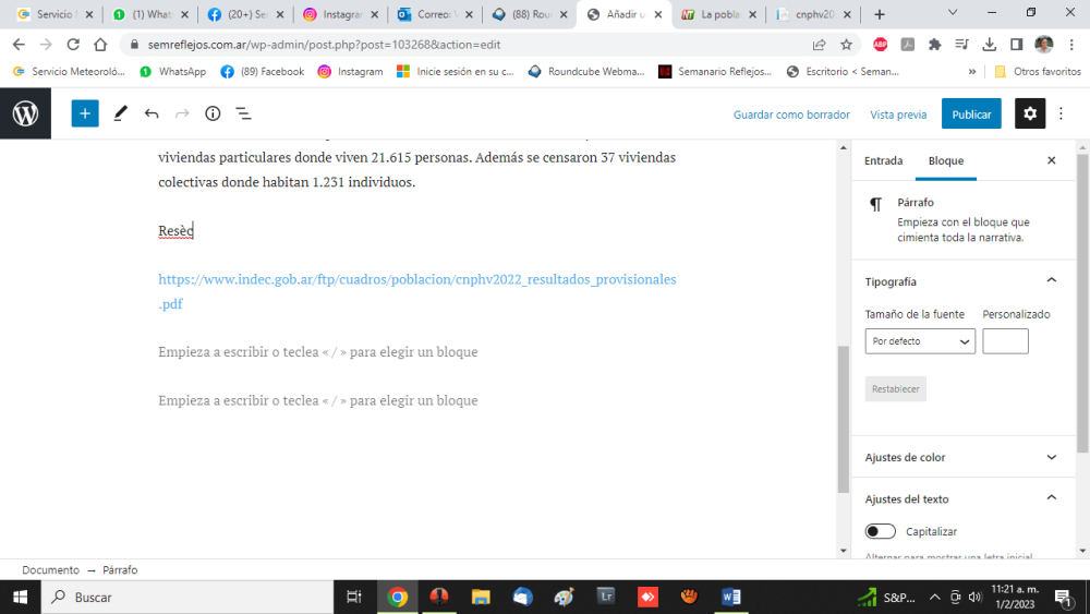 Censo 2022: El distrito de Saavedra tiene 22.846 habitantes