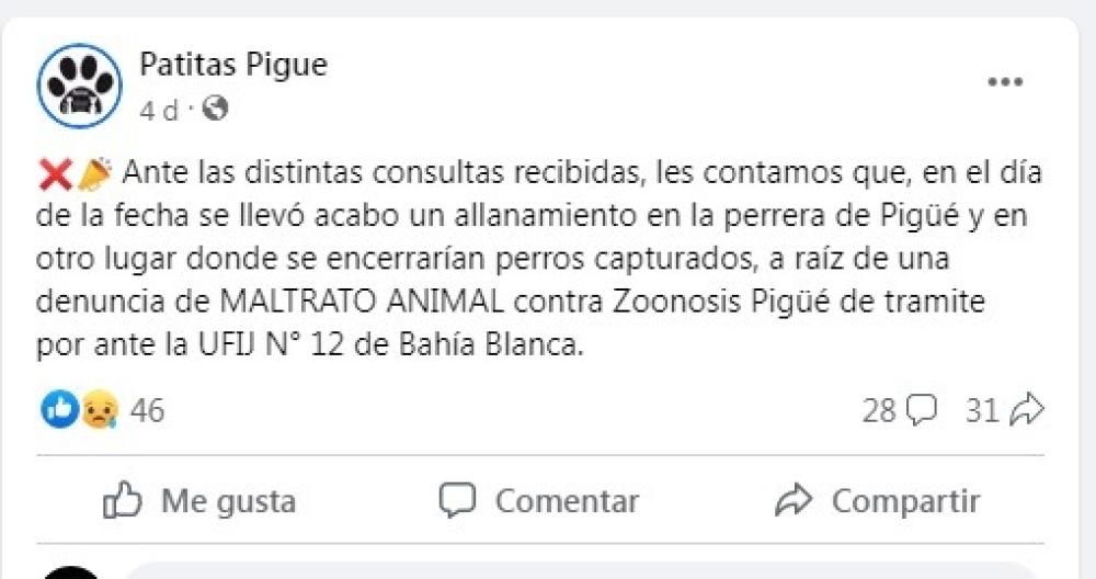 Patitas: ”Lamentamos ver este hecho convertido en una contienda política”