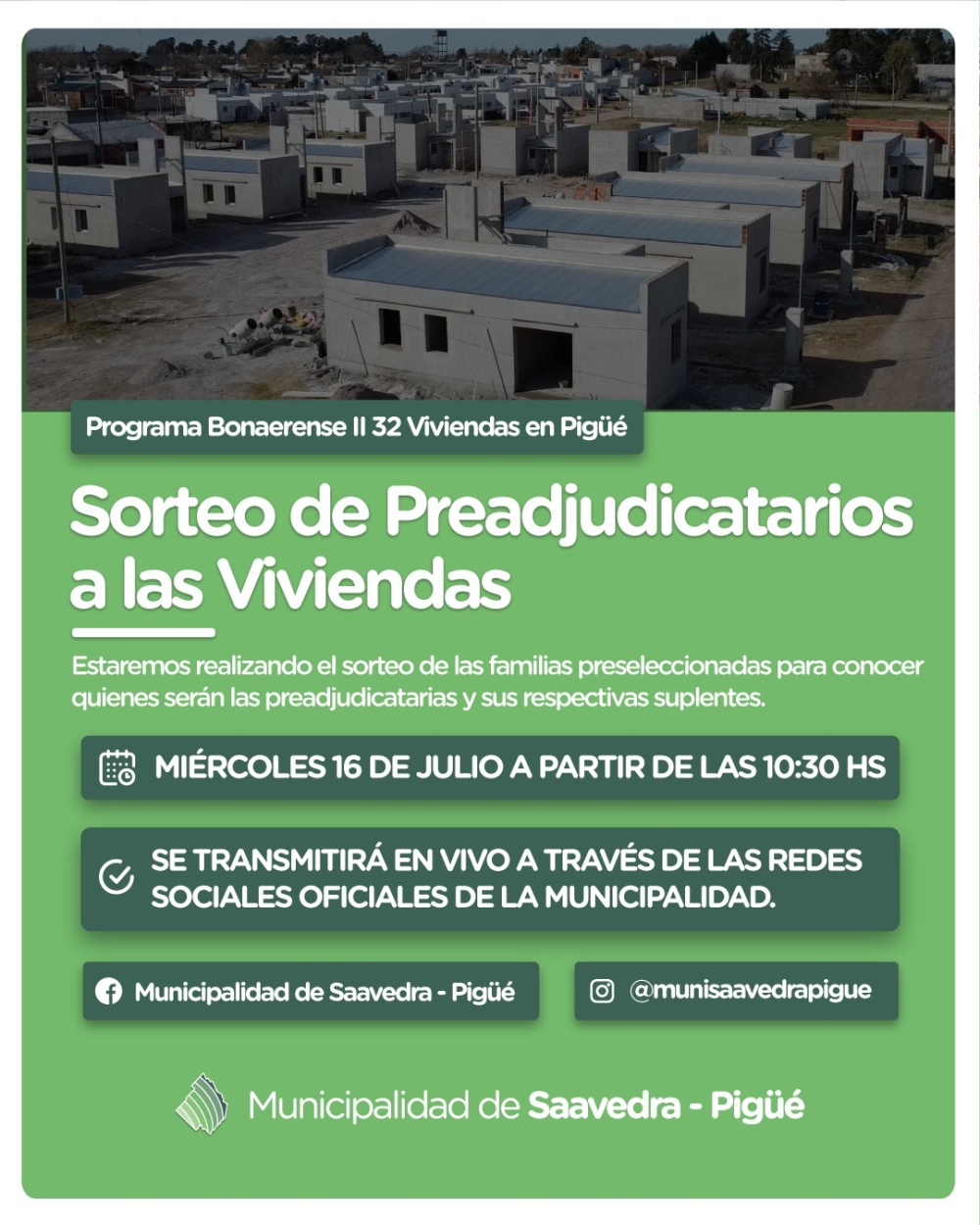 Sorteo de las 32 viviendas del Programa Bonaerense II en Pigüé