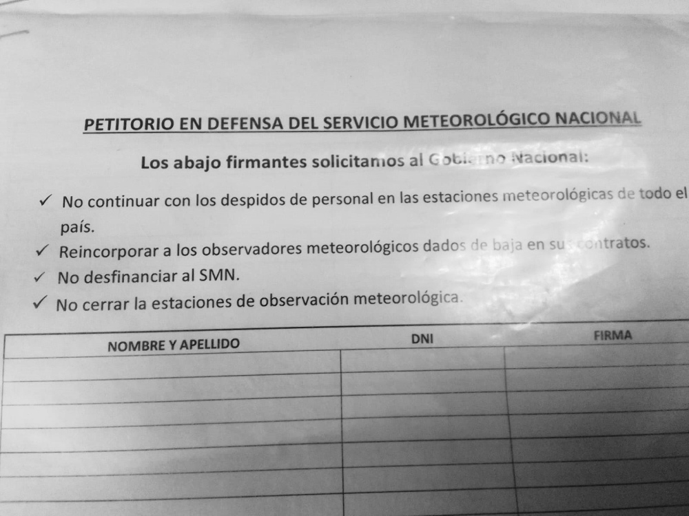 Juntarán firmas para solicitar la restitución de trabajadores del SMN