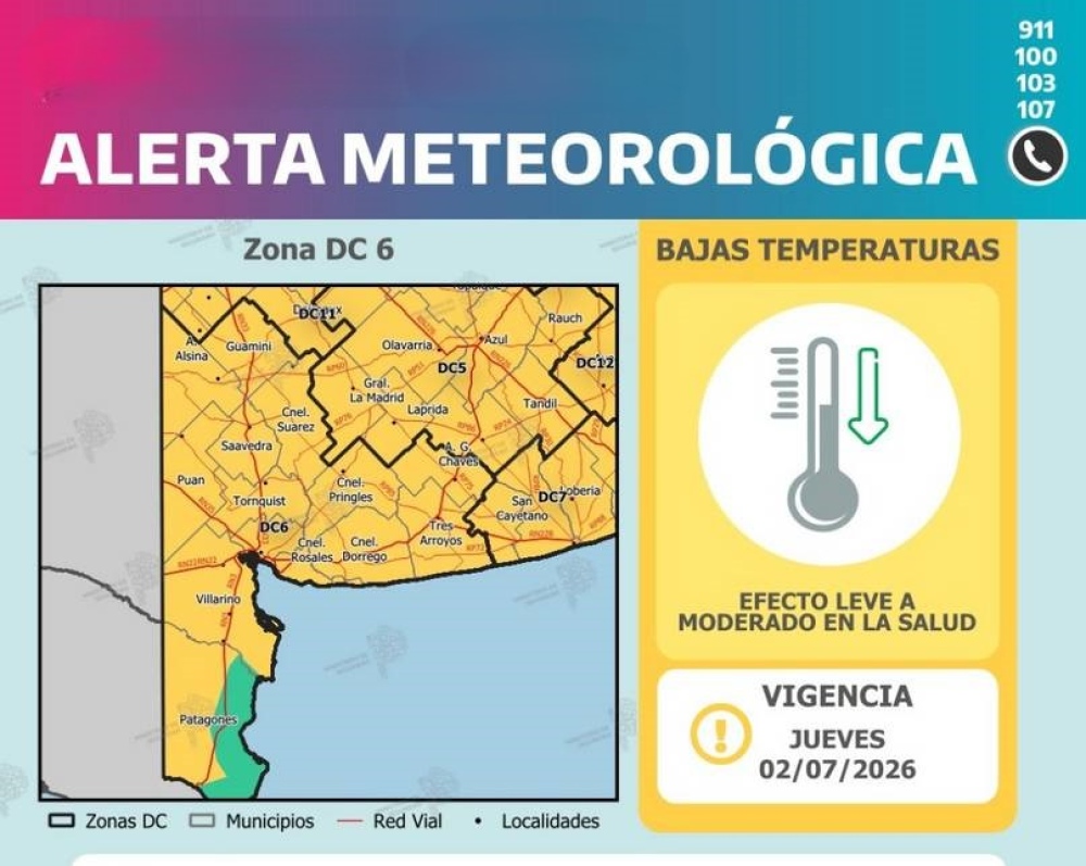 El Servicio Meteorológico Nacional emitió un alerta amarillo por bajas temperaturas