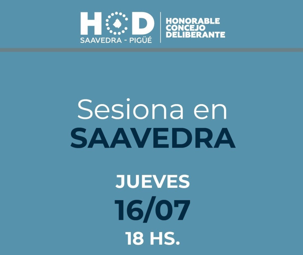 El Concejo Deliberante sesionará este jueves en la localidad de Saavedra