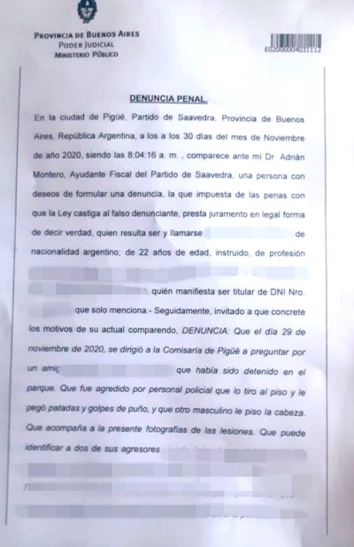 VIOLENCIA INSTITUCIONAL: JOVEN DE 22 A&Ntilde;OS DENUNCI&Oacute; HABER SIDO GOLPEADO BRUTALMENTE EN LA COMISAR&Iacute;A LOCAL