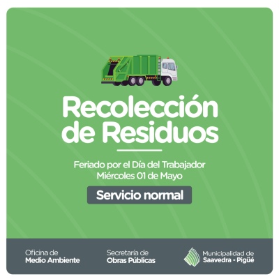 La recolección de residuos mañana 01 de Mayo será normal  