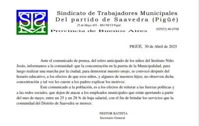 El Sindicato Municipal aclara el contexto de la movilización de este mediodía