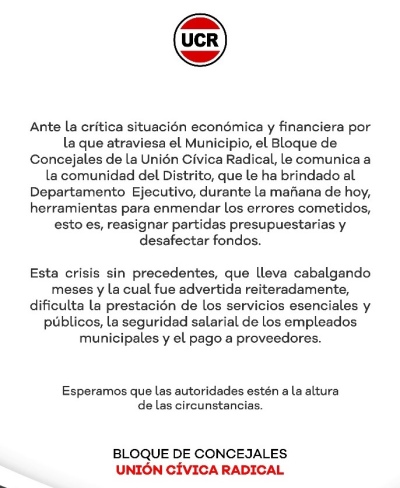 La UCR pidió responsabilidad al Ejecutivo ante la crisis financiera