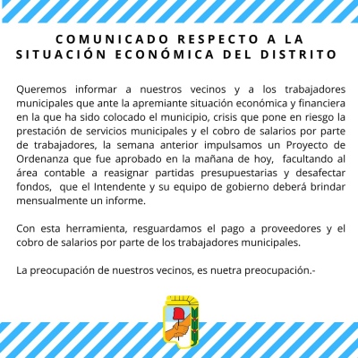 El Partido Justicialista emitió un comunicado sobre la situación económica del distrito